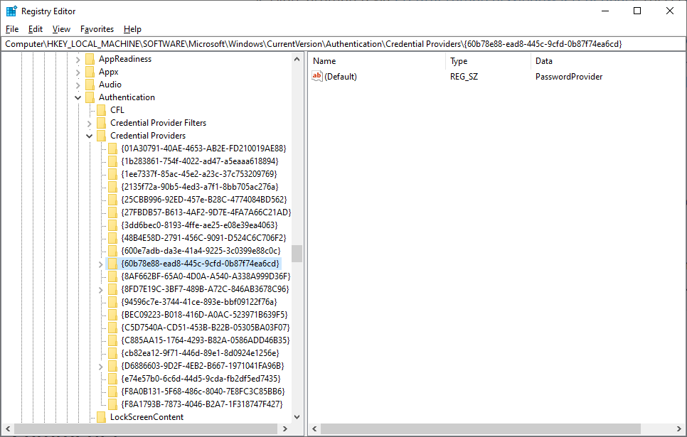 A list of credential providers built into Windows